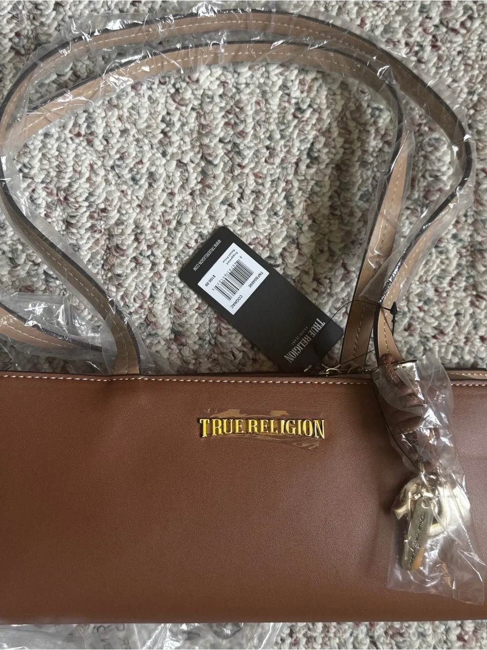 True Religion East/West Modern Satchel Black Gold Hardware